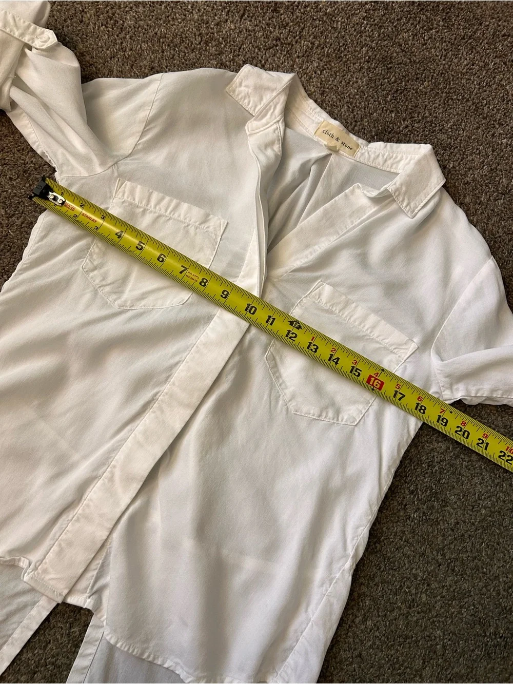 Cloth & Stone Roll Tab Long Sleeve Button Up Shirt White XS Collar Office Career